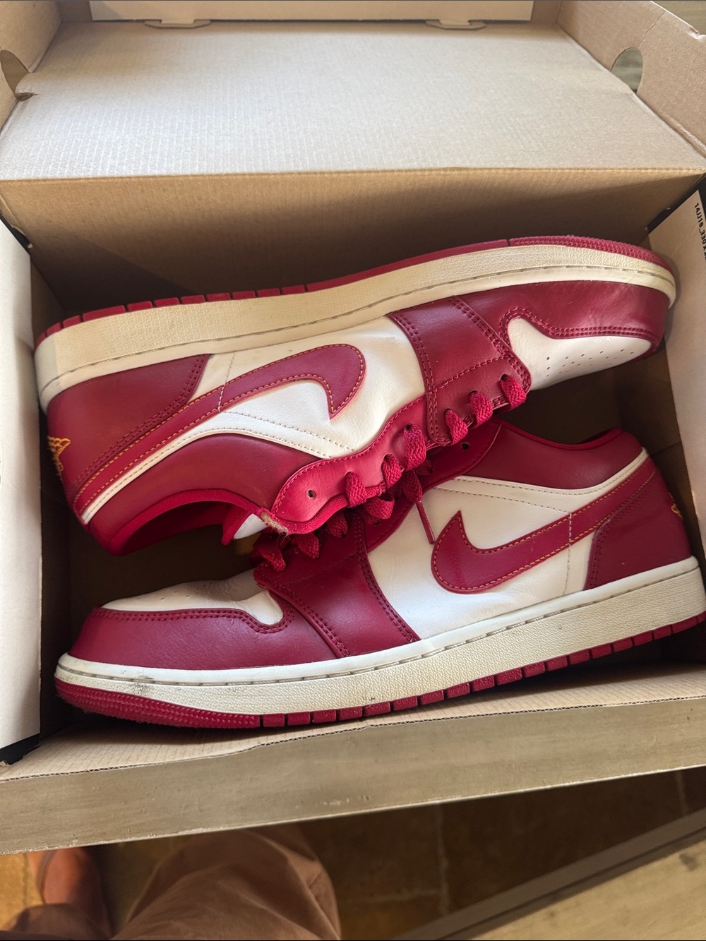 Nike Men's Air Jordan 1 Low - Red and White Low-Top Sneakers